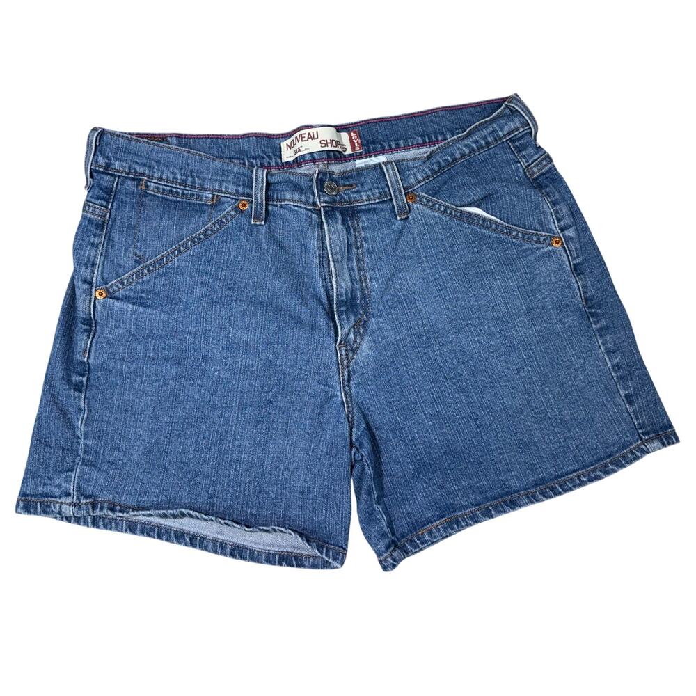Vintage Levi’s 515 Nouveau Denim Shorts Women’s 14 Blue Wash Pink Stitching Y2K
